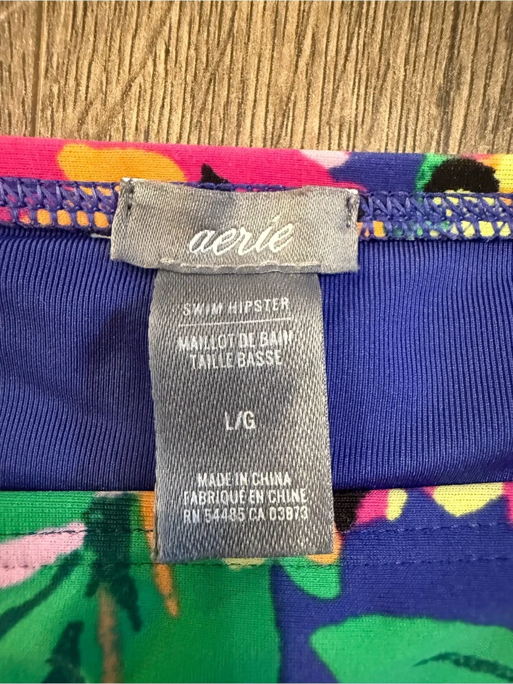 aerie Blue Floral Side-Ring Bikini Bottom